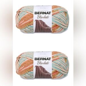 Bernat Blanket Yarn Stripes Teal Peach Tan Beige Super‎ Bulky Sailors Delight